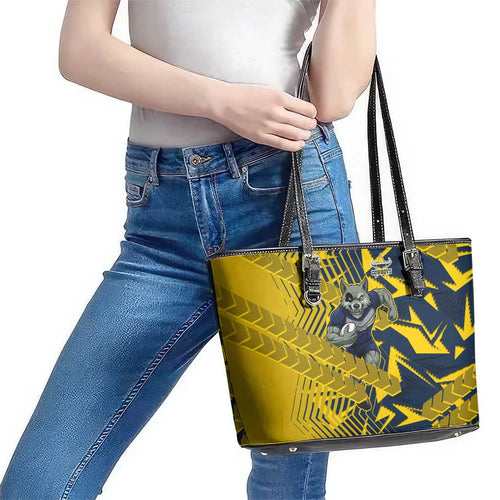North Queensland Cowboys Rugby Leather Tote Bag Fierce Mascot Geometric Tribal Art