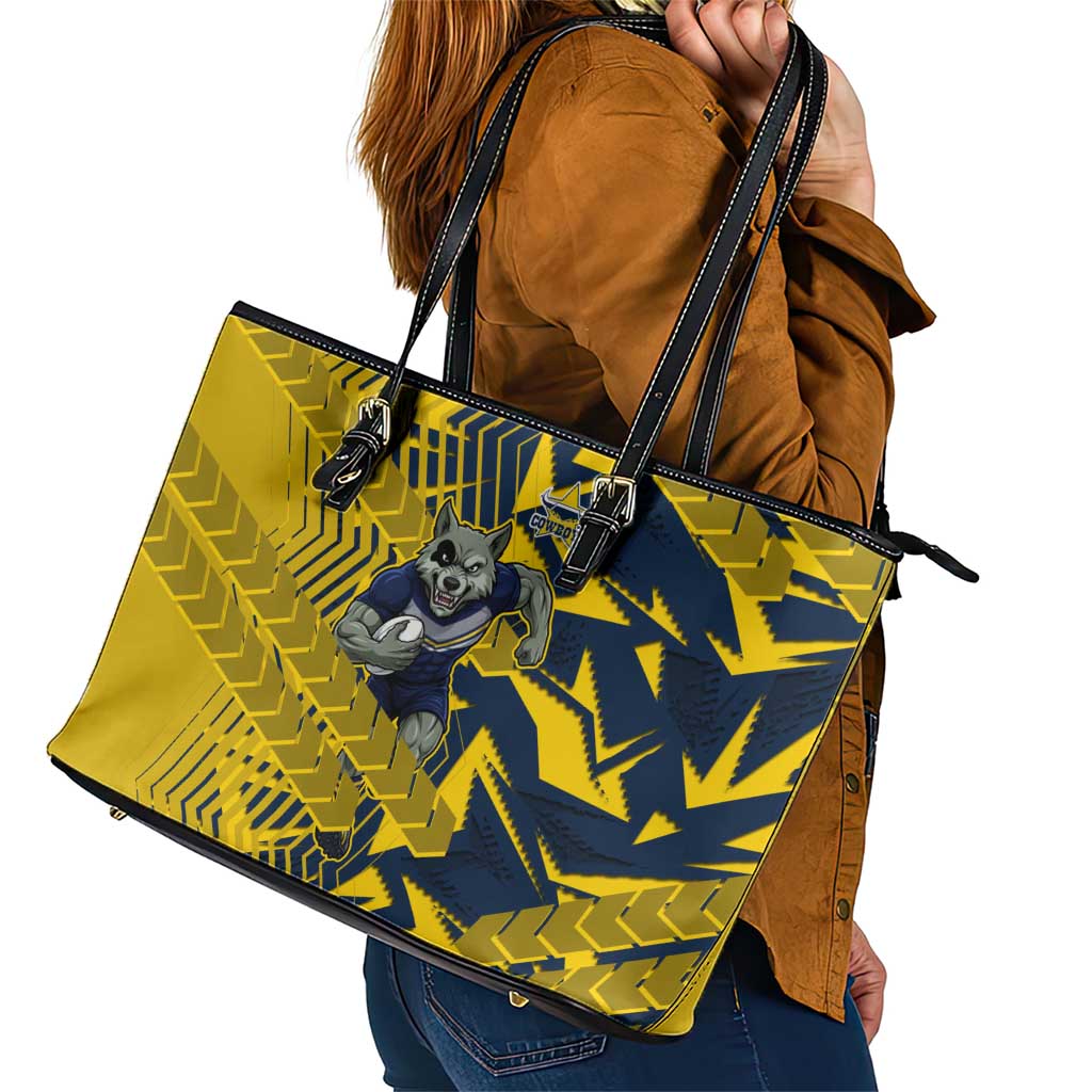 North Queensland Cowboys Rugby Leather Tote Bag Fierce Mascot Geometric Tribal Art