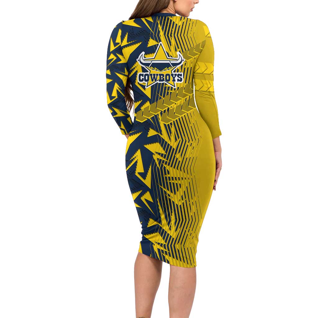 North Queensland Cowboys Rugby Long Sleeve Bodycon Dress Fierce Mascot Geometric Tribal Art