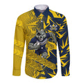 North Queensland Cowboys Rugby Long Sleeve Button Shirt Fierce Mascot Geometric Tribal Art