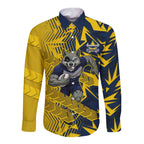 North Queensland Cowboys Rugby Long Sleeve Button Shirt Fierce Mascot Geometric Tribal Art