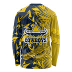 North Queensland Cowboys Rugby Long Sleeve Shirt Fierce Mascot Geometric Tribal Art