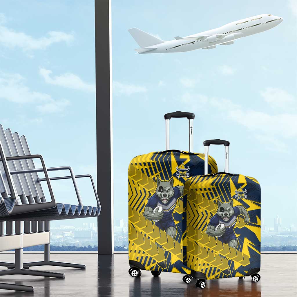 North Queensland Cowboys Rugby Luggage Cover Fierce Mascot Geometric Tribal Art