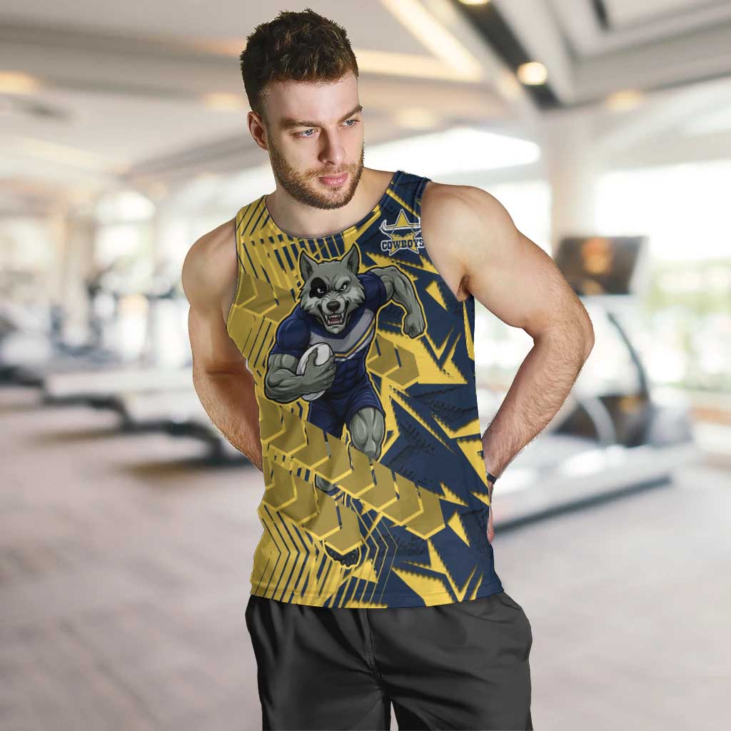 North Queensland Cowboys Rugby Men Tank Top Fierce Mascot Geometric Tribal Art