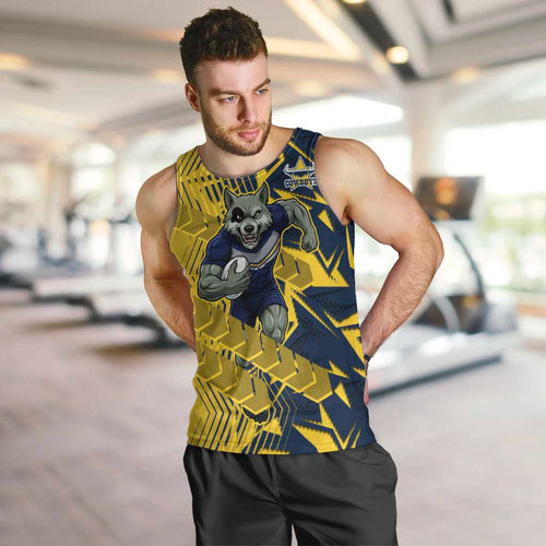 North Queensland Cowboys Rugby Men Tank Top Fierce Mascot Geometric Tribal Art