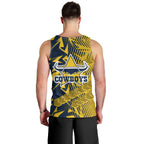 North Queensland Cowboys Rugby Men Tank Top Fierce Mascot Geometric Tribal Art