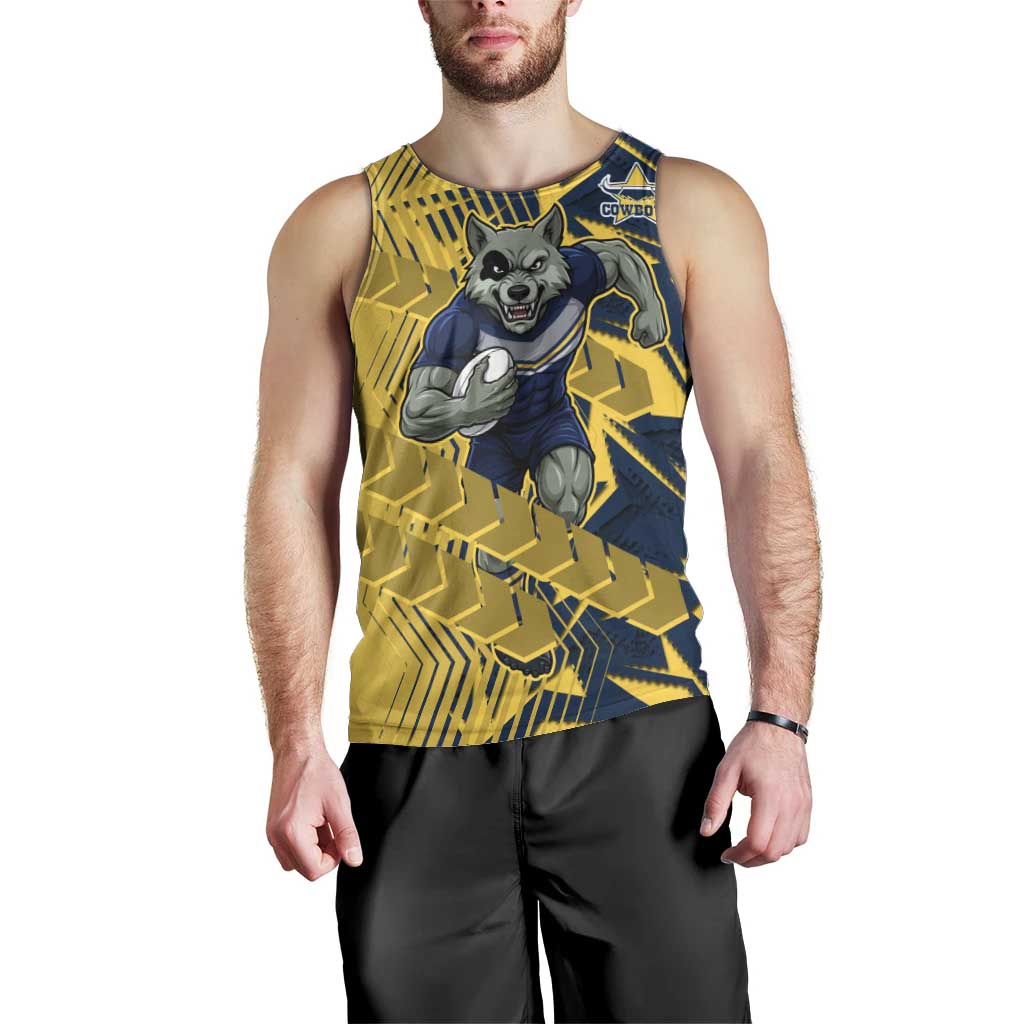 North Queensland Cowboys Rugby Men Tank Top Fierce Mascot Geometric Tribal Art