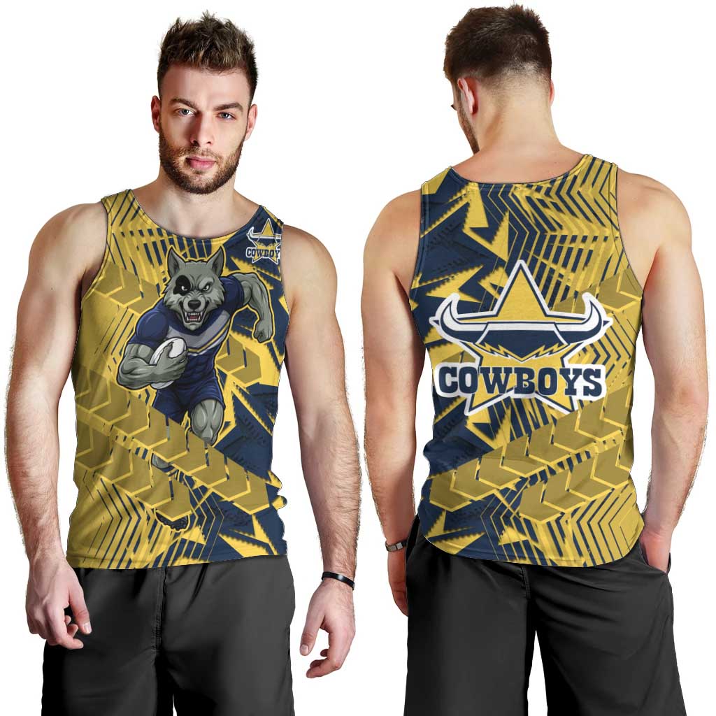 North Queensland Cowboys Rugby Men Tank Top Fierce Mascot Geometric Tribal Art