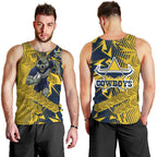 North Queensland Cowboys Rugby Men Tank Top Fierce Mascot Geometric Tribal Art
