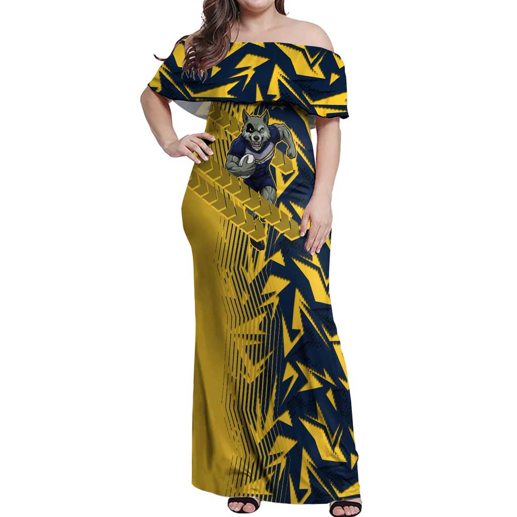 North Queensland Cowboys Rugby Off Shoulder Maxi Dress Fierce Mascot Geometric Tribal Art