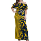 North Queensland Cowboys Rugby Off Shoulder Maxi Dress Fierce Mascot Geometric Tribal Art