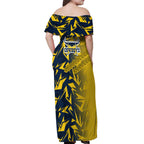 North Queensland Cowboys Rugby Off Shoulder Maxi Dress Fierce Mascot Geometric Tribal Art