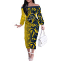 North Queensland Cowboys Rugby Off The Shoulder Long Sleeve Dress Fierce Mascot Geometric Tribal Art