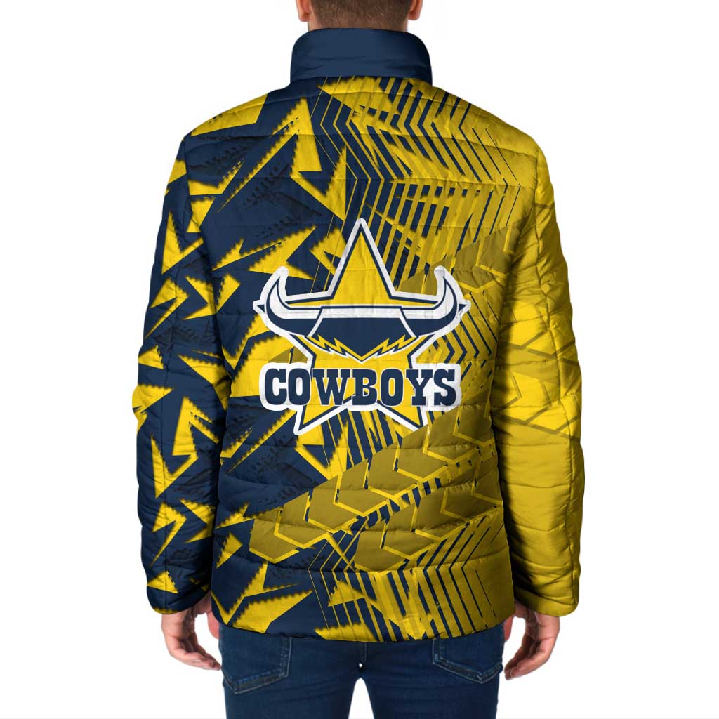 North Queensland Cowboys Rugby Padded Jacket Fierce Mascot Geometric Tribal Art