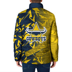 North Queensland Cowboys Rugby Padded Jacket Fierce Mascot Geometric Tribal Art