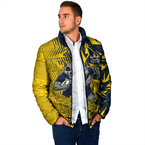 North Queensland Cowboys Rugby Padded Jacket Fierce Mascot Geometric Tribal Art