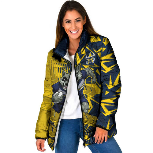 North Queensland Cowboys Rugby Padded Jacket Fierce Mascot Geometric Tribal Art
