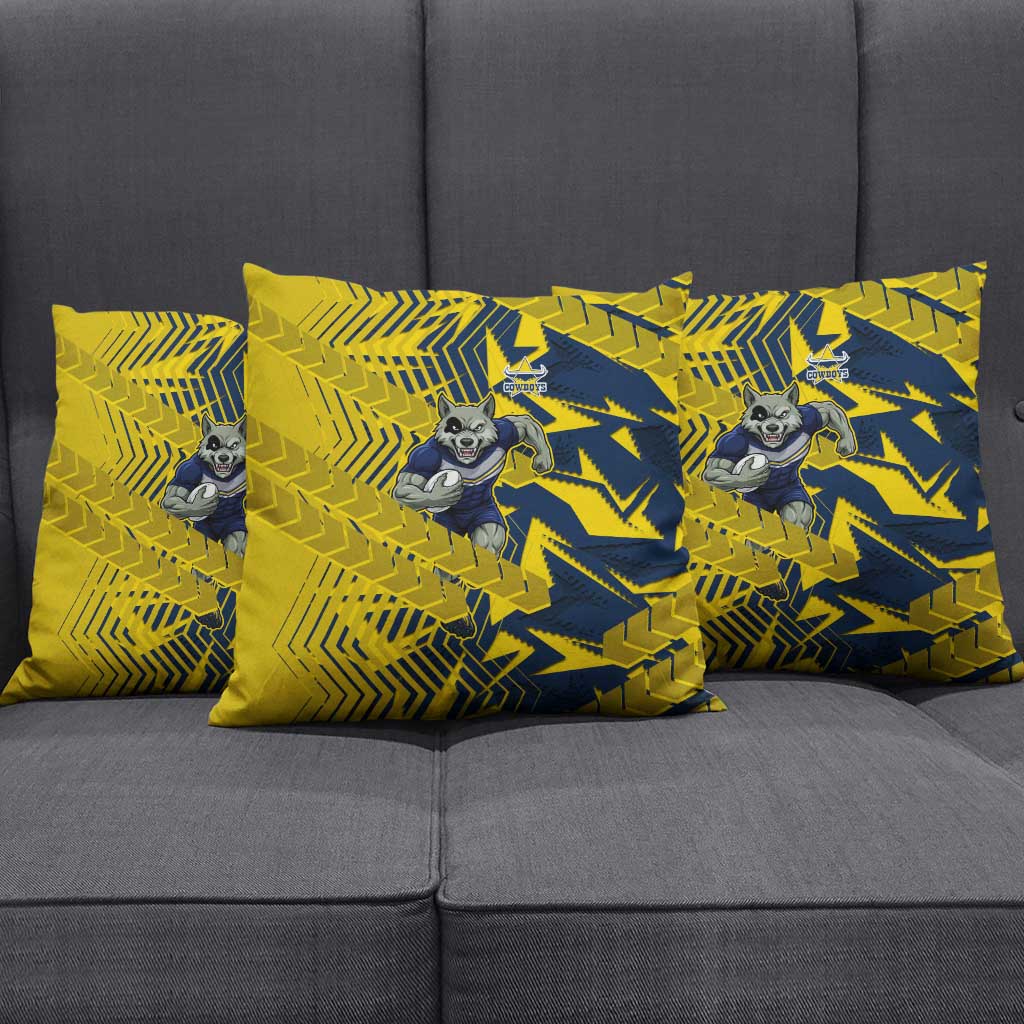 North Queensland Cowboys Rugby Pillow Cover Fierce Mascot Geometric Tribal Art