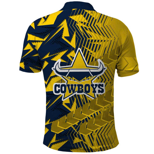 North Queensland Cowboys Rugby Polo Shirt Fierce Mascot Geometric Tribal Art