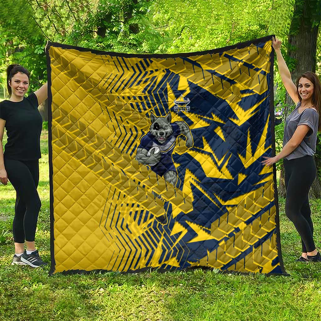 North Queensland Cowboys Rugby Quilt Fierce Mascot Geometric Tribal Art