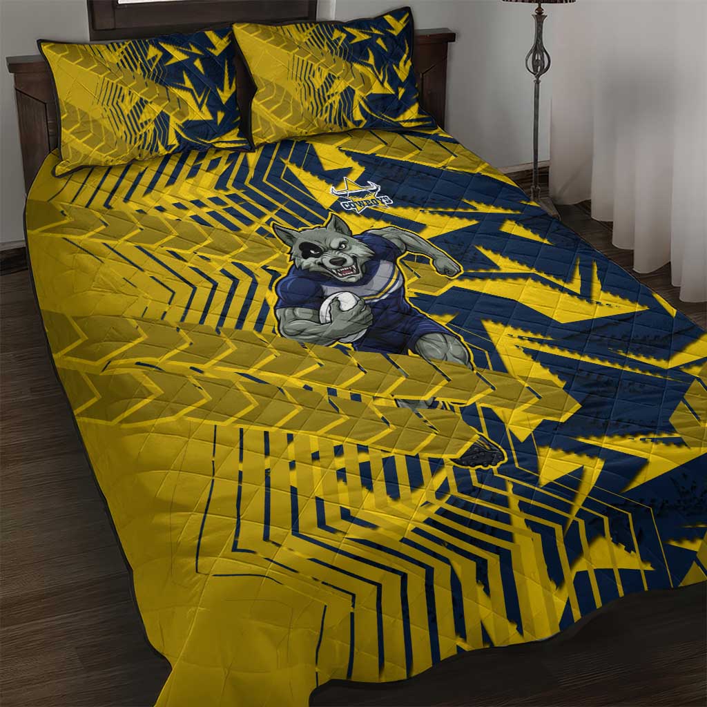 North Queensland Cowboys Rugby Quilt Bed Set Fierce Mascot Geometric Tribal Art