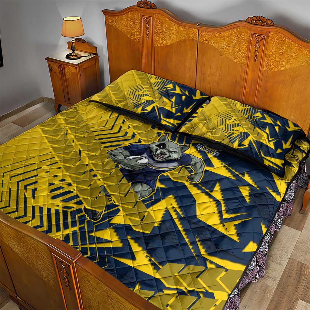 North Queensland Cowboys Rugby Quilt Bed Set Fierce Mascot Geometric Tribal Art