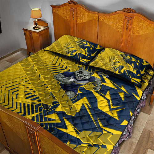 North Queensland Cowboys Rugby Quilt Bed Set Fierce Mascot Geometric Tribal Art