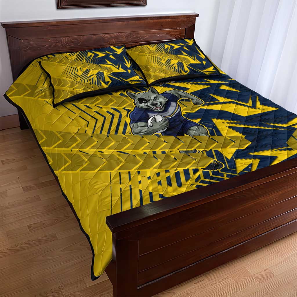 North Queensland Cowboys Rugby Quilt Bed Set Fierce Mascot Geometric Tribal Art