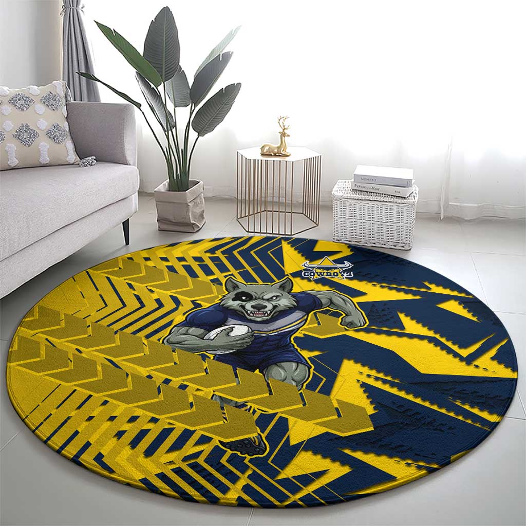 North Queensland Cowboys Rugby Round Carpet Fierce Mascot Geometric Tribal Art