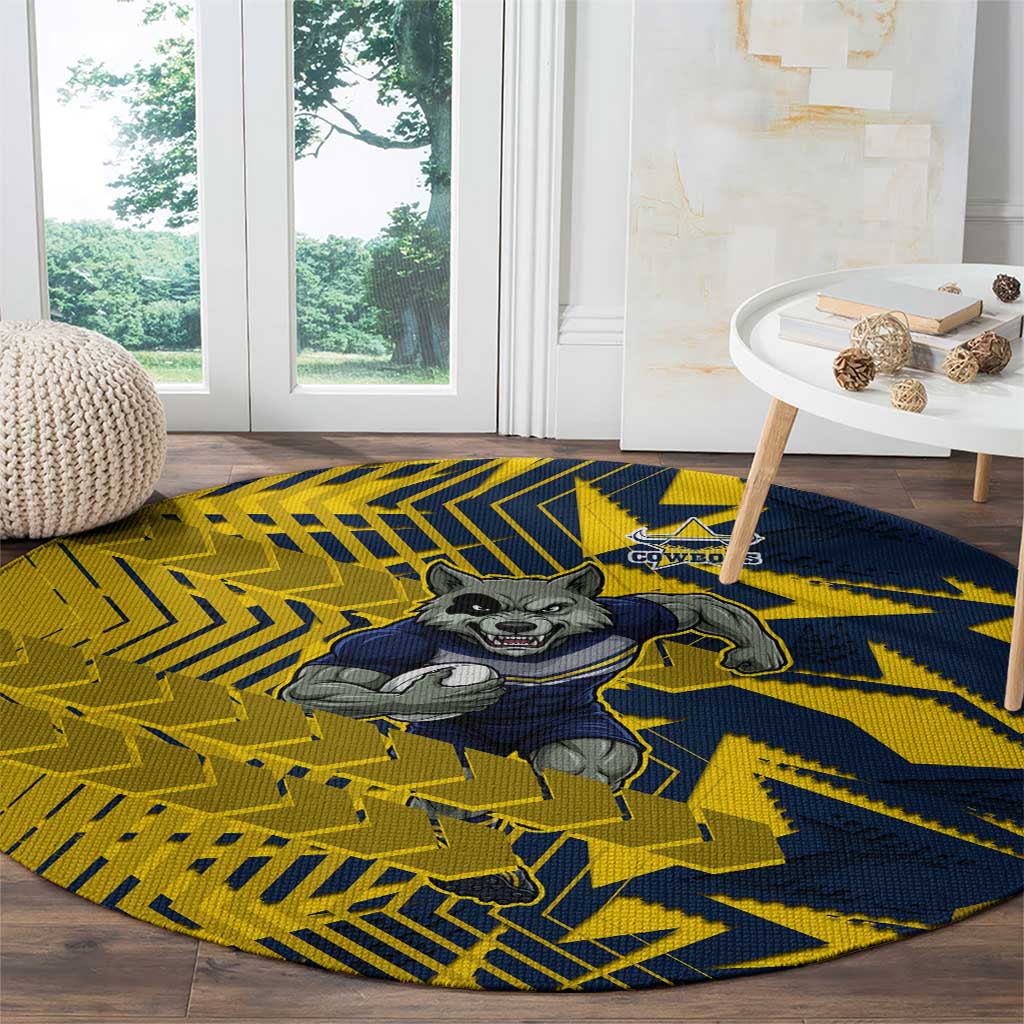 North Queensland Cowboys Rugby Round Carpet Fierce Mascot Geometric Tribal Art