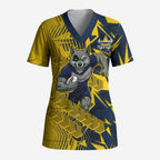 North Queensland Cowboys Rugby Scrub Top Fierce Mascot Geometric Tribal Art