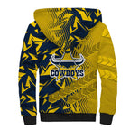 North Queensland Cowboys Rugby Sherpa Hoodie Fierce Mascot Geometric Tribal Art