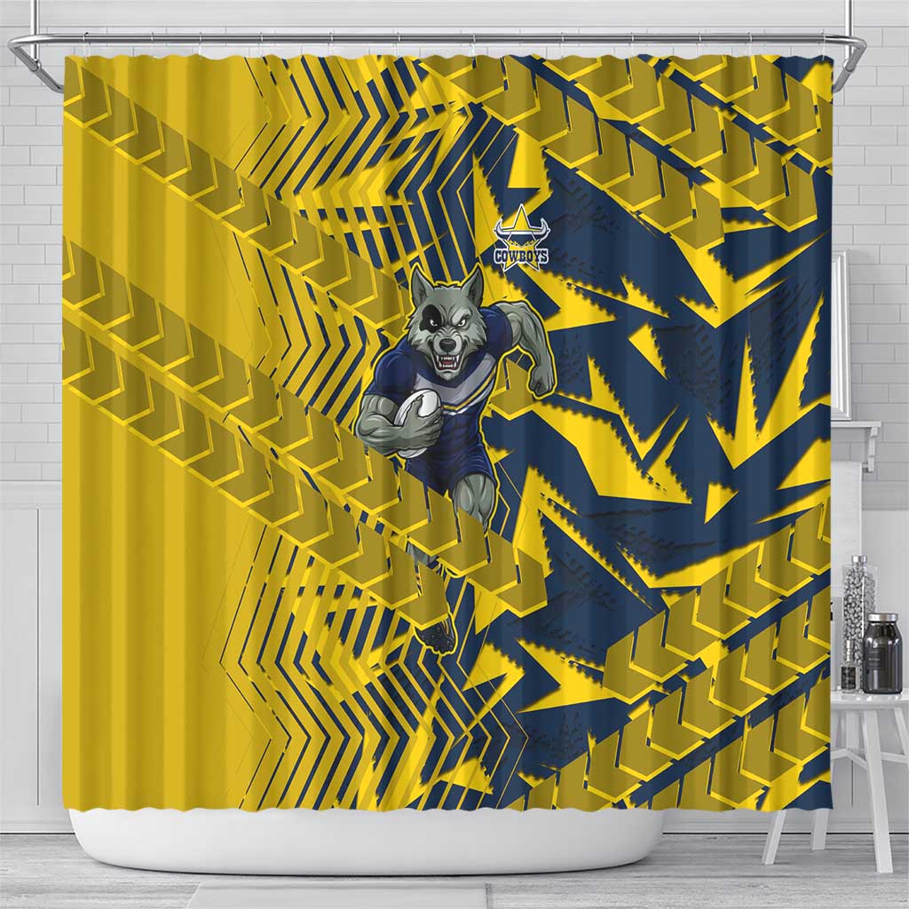 North Queensland Cowboys Rugby Shower Curtain Fierce Mascot Geometric Tribal Art