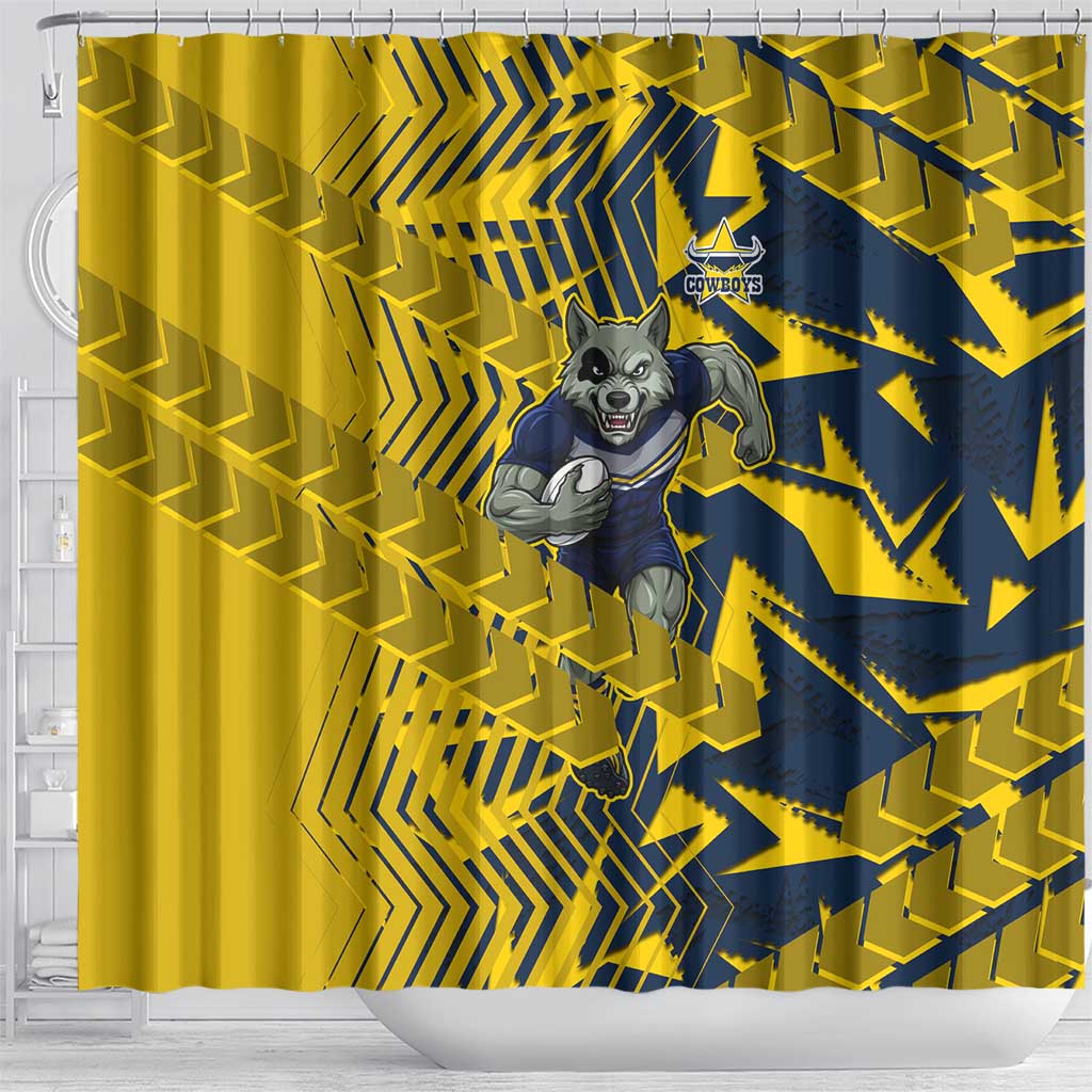 North Queensland Cowboys Rugby Shower Curtain Fierce Mascot Geometric Tribal Art