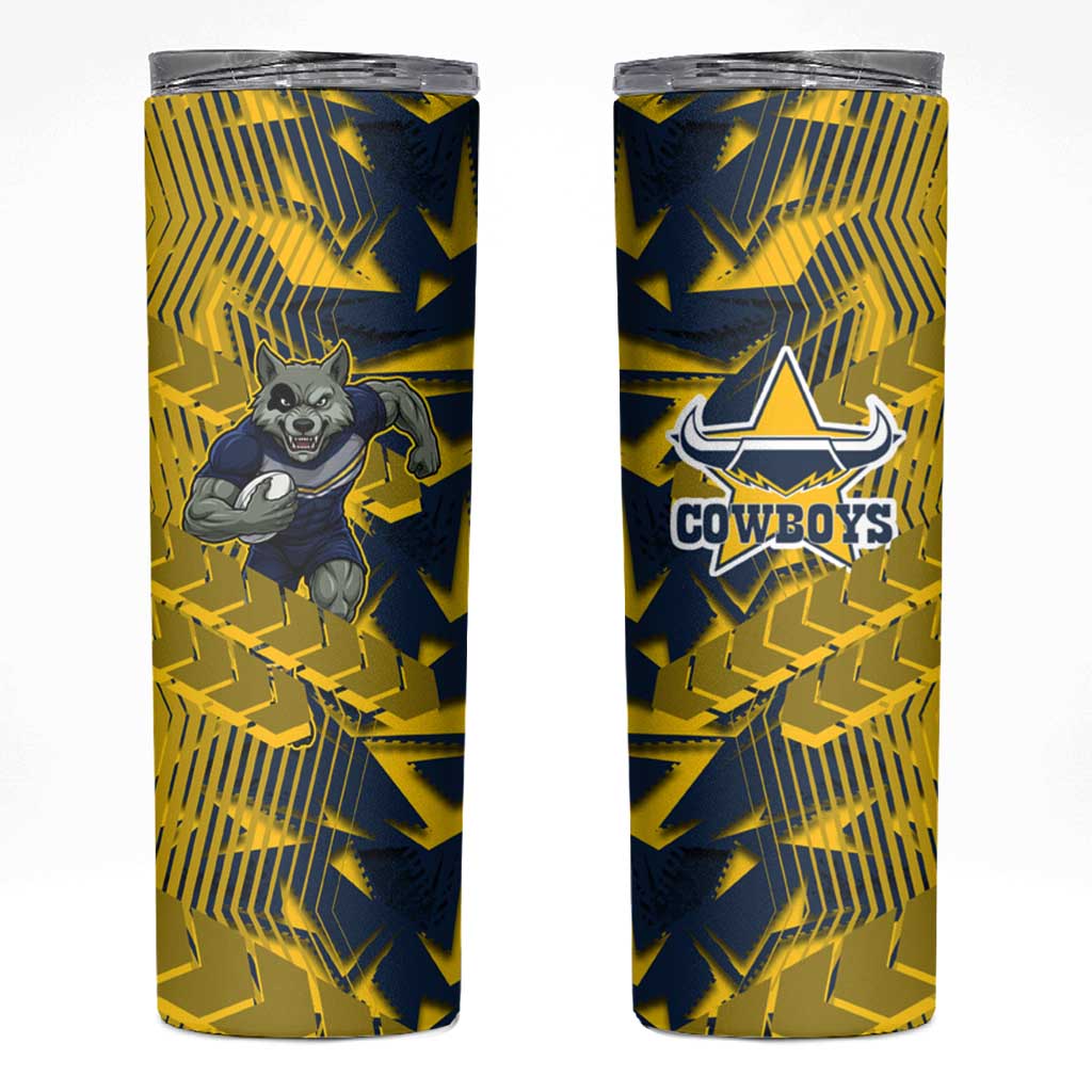 North Queensland Cowboys Rugby Skinny Tumbler Fierce Mascot Geometric Tribal Art