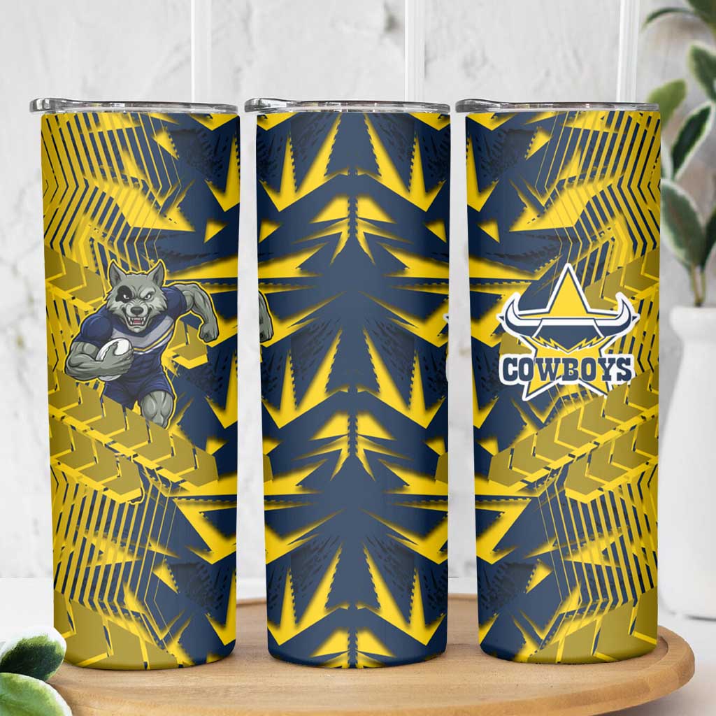North Queensland Cowboys Rugby Skinny Tumbler Fierce Mascot Geometric Tribal Art