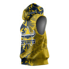 North Queensland Cowboys Rugby Sleeveless Hoodie Fierce Mascot Geometric Tribal Art