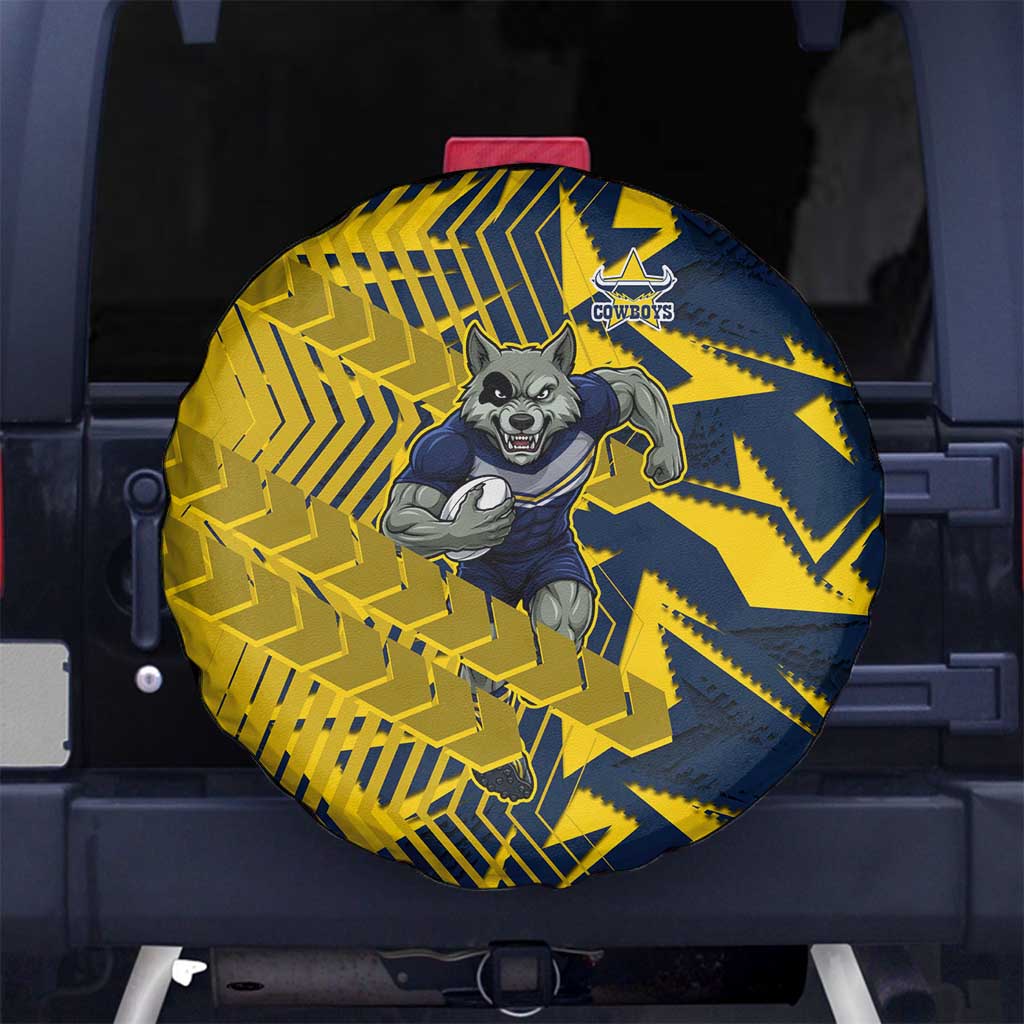 North Queensland Cowboys Rugby Spare Tire Cover Fierce Mascot Geometric Tribal Art