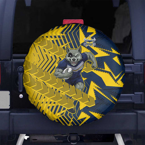 North Queensland Cowboys Rugby Spare Tire Cover Fierce Mascot Geometric Tribal Art