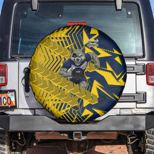 North Queensland Cowboys Rugby Spare Tire Cover Fierce Mascot Geometric Tribal Art