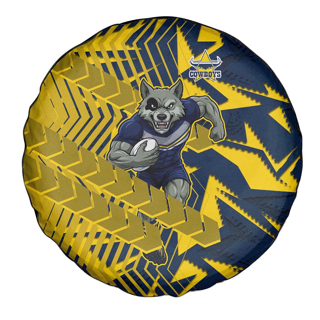 North Queensland Cowboys Rugby Spare Tire Cover Fierce Mascot Geometric Tribal Art