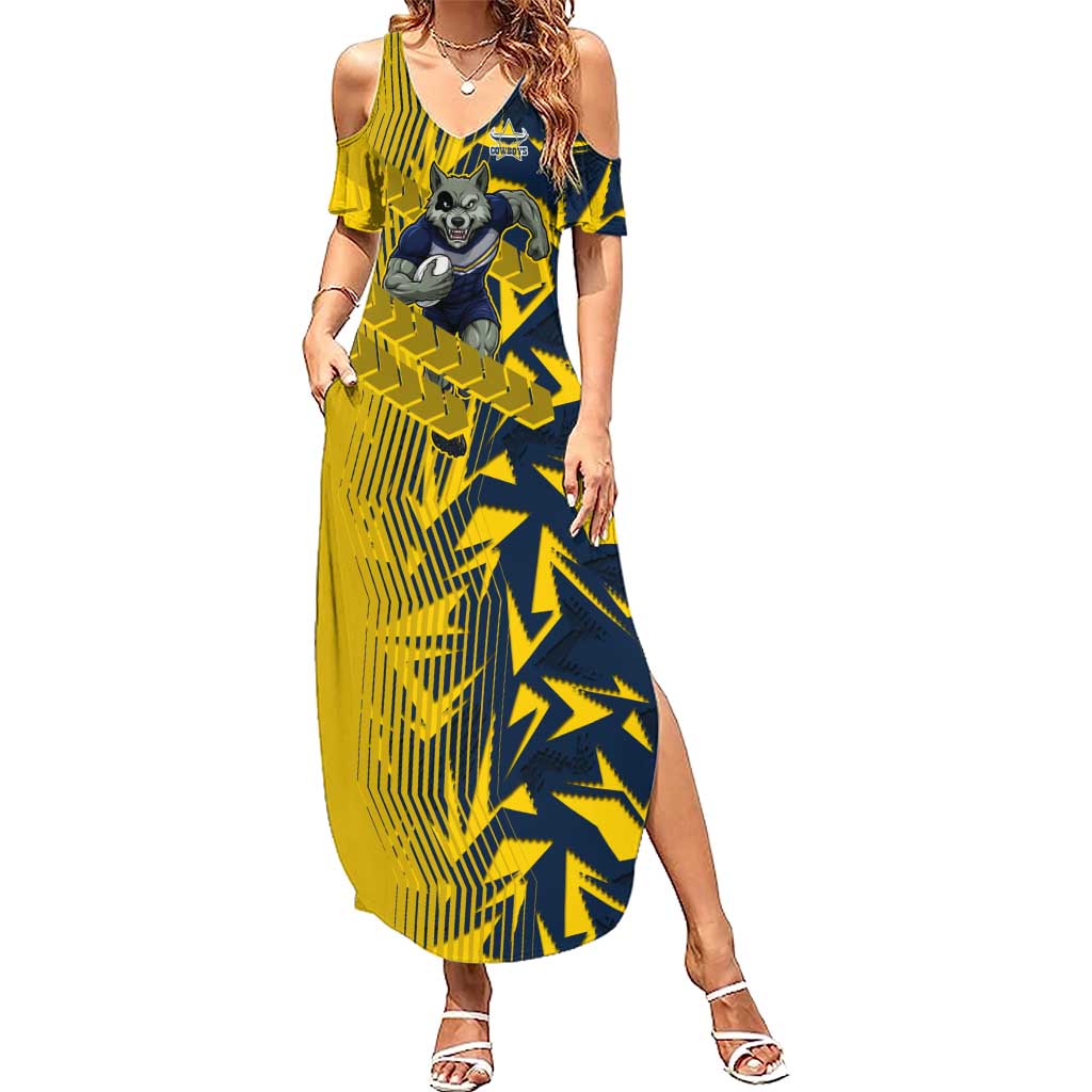 North Queensland Cowboys Rugby Summer Maxi Dress Fierce Mascot Geometric Tribal Art