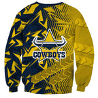 North Queensland Cowboys Rugby Sweatshirt Fierce Mascot Geometric Tribal Art