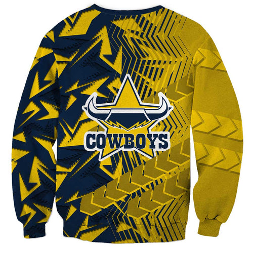 North Queensland Cowboys Rugby Sweatshirt Fierce Mascot Geometric Tribal Art