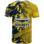 North Queensland Cowboys Rugby T Shirt Fierce Mascot Geometric Tribal Art
