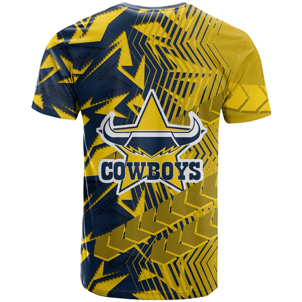 North Queensland Cowboys Rugby T Shirt Fierce Mascot Geometric Tribal Art