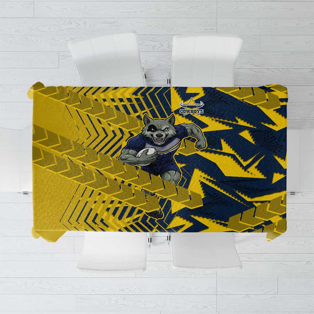 North Queensland Cowboys Rugby Tablecloth Fierce Mascot Geometric Tribal Art