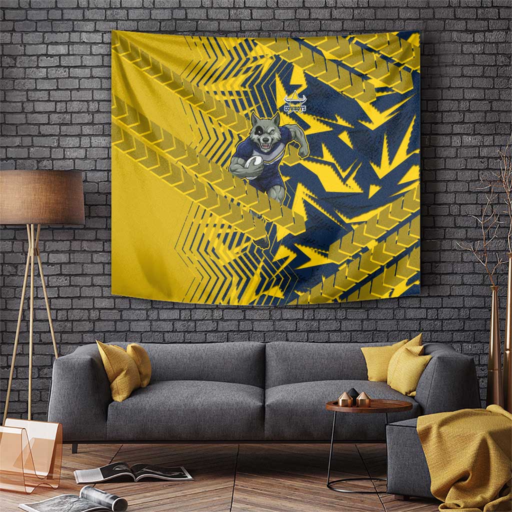 North Queensland Cowboys Rugby Tapestry Fierce Mascot Geometric Tribal Art