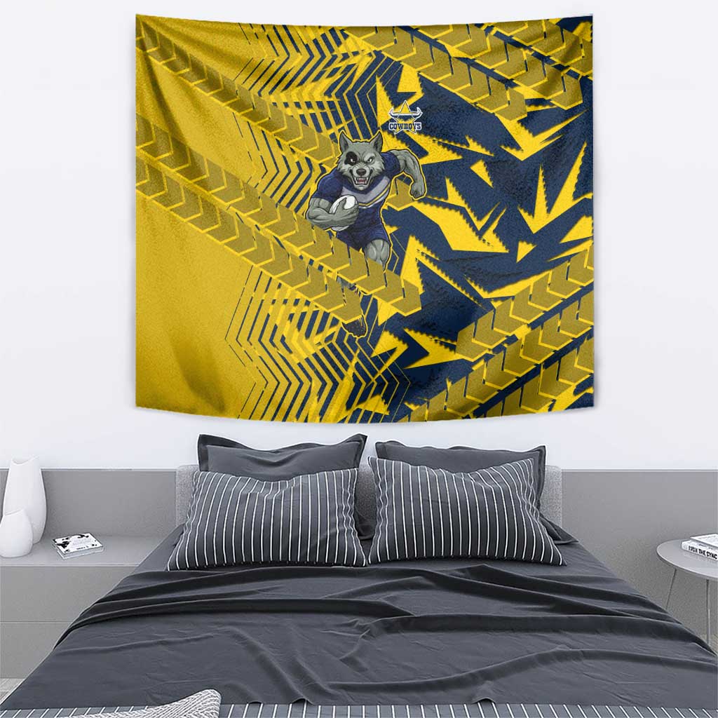 North Queensland Cowboys Rugby Tapestry Fierce Mascot Geometric Tribal Art