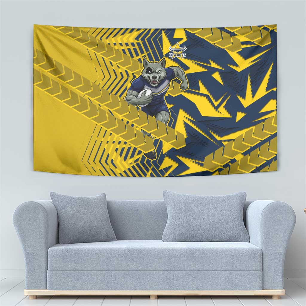 North Queensland Cowboys Rugby Tapestry Fierce Mascot Geometric Tribal Art